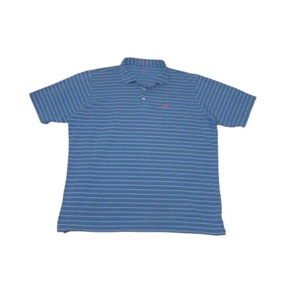 B Draddy Men's XL Polo Shirt Blue Striped Short Sleeve Pima‎ Cotton Spandex